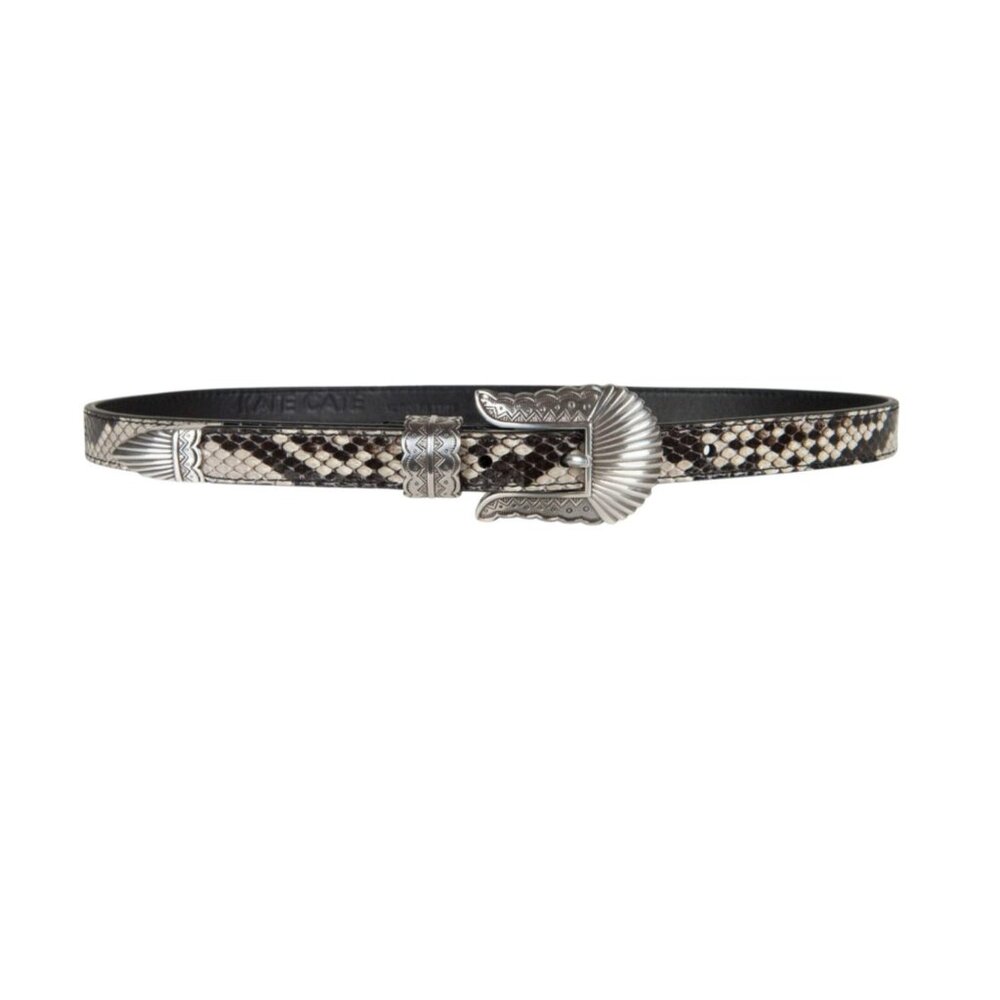 Kate Cate Thin Kim Python-Print Calfskin Leather Belt With Western-Style Silver